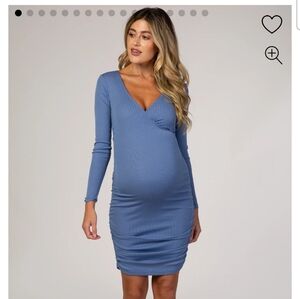 Pink Blush Long-Sleeve V-Neck Maternity Dress in Periwinkle